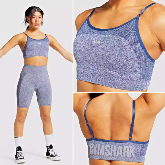 NEW Gymshark Navy Marl/Light Gray Flex Strappy Sports Bra Women's Size Medium - Picture 4 of 12